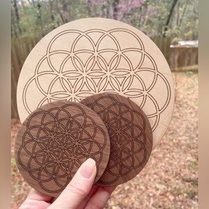 3 Round Wooden Crystal Grids for Manifesting, Directing Energy, Meditation